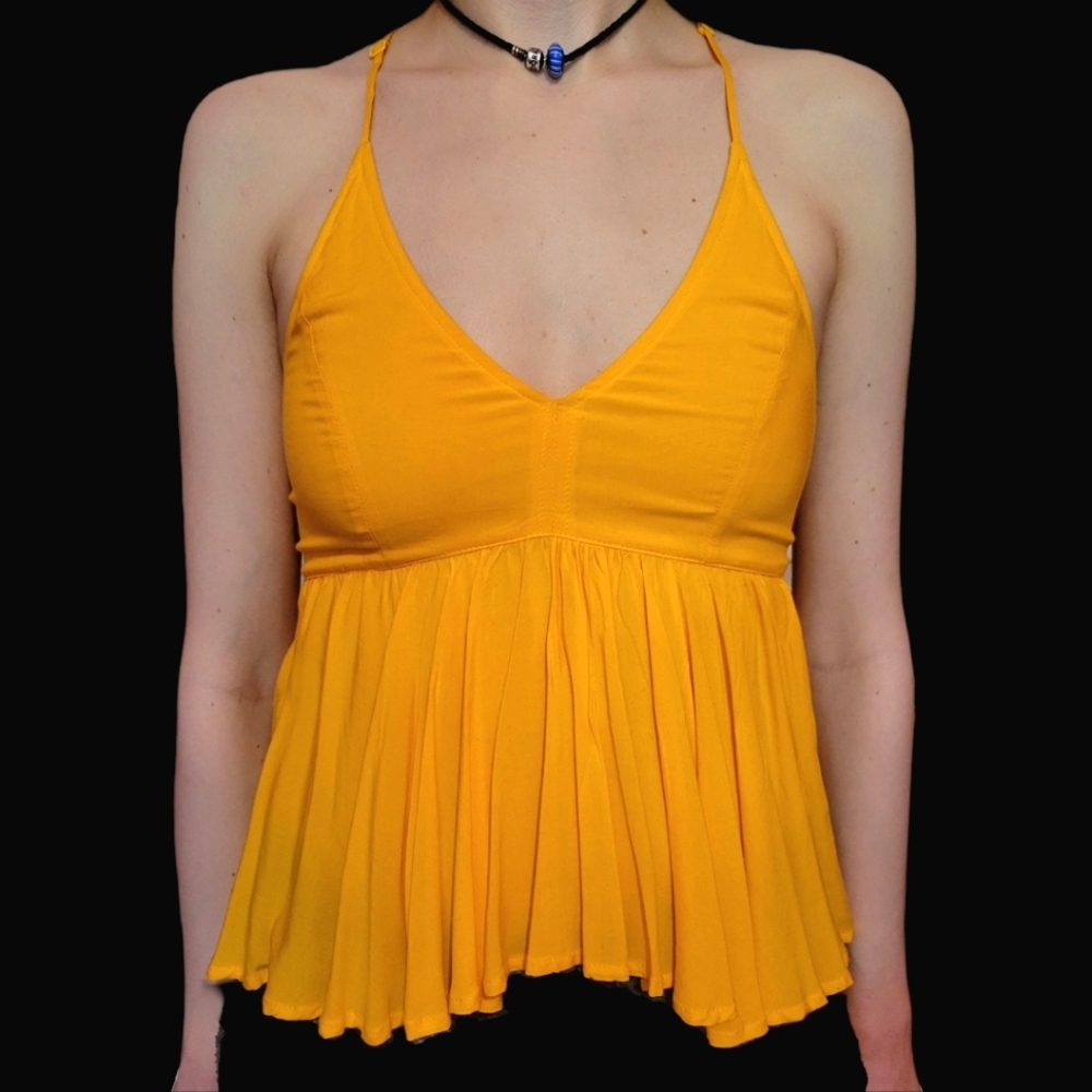 Express XS Yellow Deep V Neck Spaghetti Strap Racerback Baby Doll Cami Tank